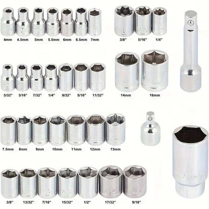 Small 40pcs 1/4" & 3/8" Socket Set for Car Bike Repair and Home Use