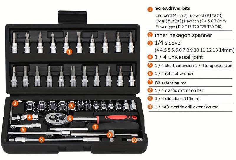 Small Socket Set Tools for Car Bike Repair and Home Use 46pcs