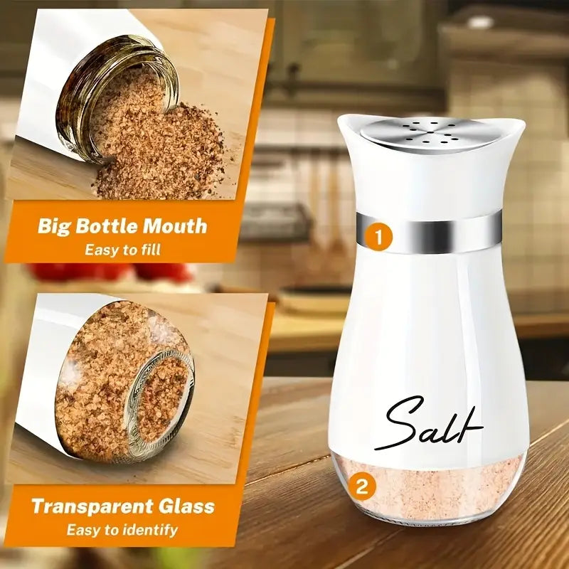 Salt and Pepper Shaker Set - 1 Stand + 2 Bottles Glass Bottle + Stainless Steel