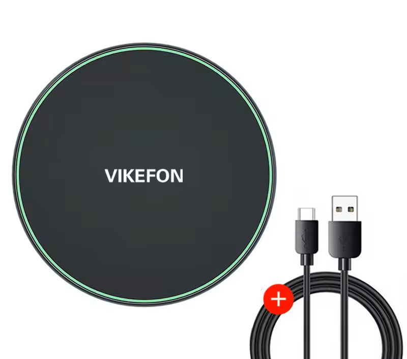 Fast Wireless Charger with small USB A to USB C Cable Lead Cord BLACK