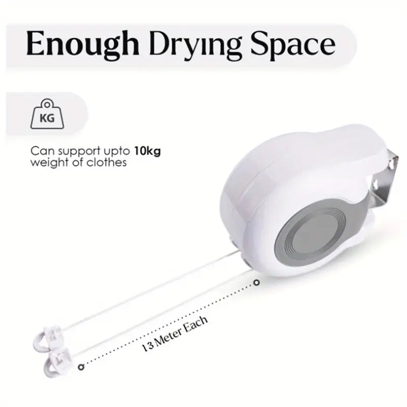 Wall-Mounted Dual Retractable Rope, Heavy-Duty Laundry Drying Line WHITE - klmarket.uk