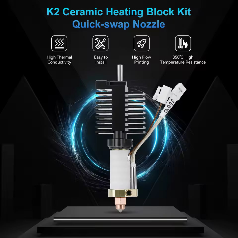 Ceramic Heating Block Kit with Heat Sink Radiator & Nozzle For Creality K2 Plus