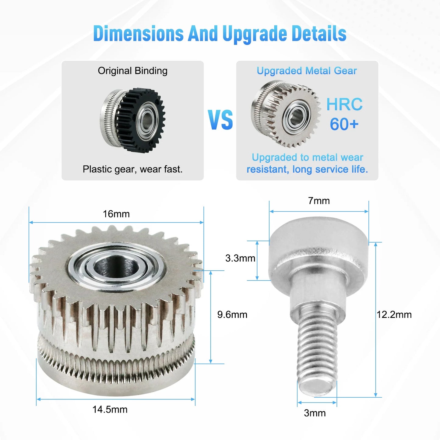 K1/K1C Extruder Metal Gear Set Filament for Creality 3D printer Silver colour