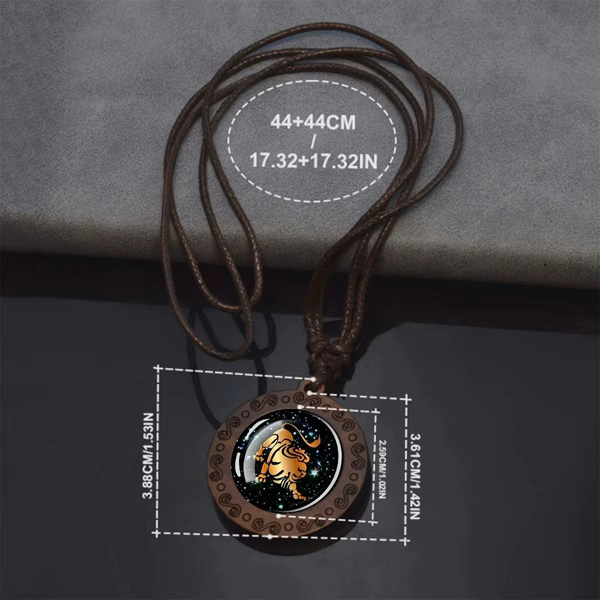 Zodiac Sign Horoscope Rope Necklace With Wood Pendant