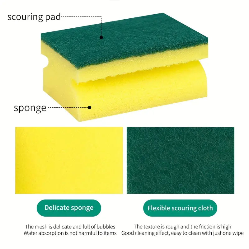 4x Sponge Scrub Double Sided Grinding Ergonomic Design Easy to Grip - klmarket.uk