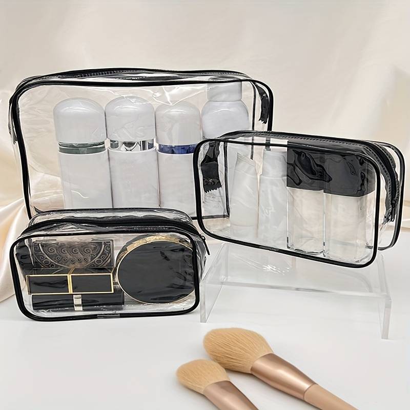 Set of 3 Transparent Cosmetic Bags Travel Cosmetic Toiletry Pouch
