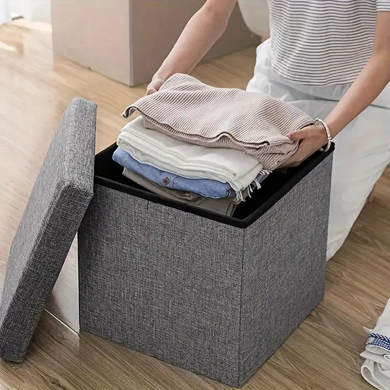 Grey Footstool Leg Foot Rest with Storage Box 300mm x 300mm x 300mm