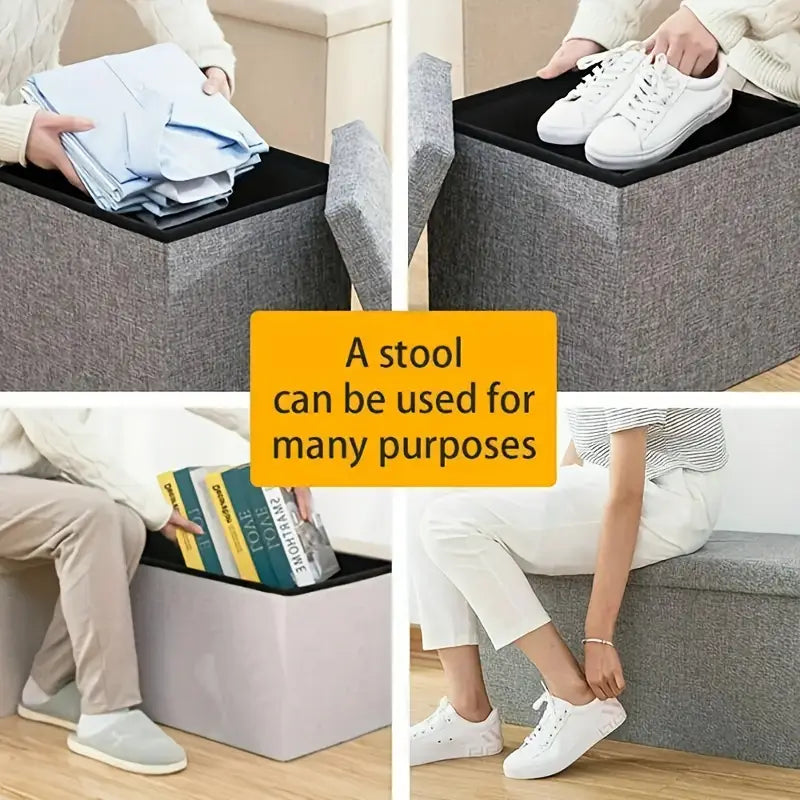 Grey Footstool Leg Foot Rest with Storage Box 300mm x 300mm x 300mm