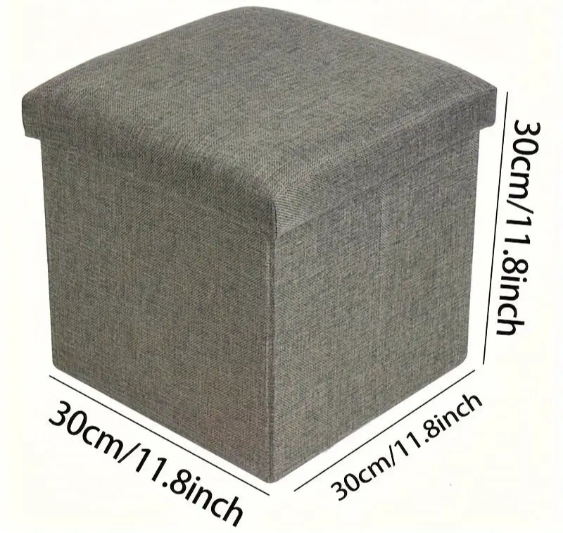 Grey Footstool Leg Foot Rest with Storage Box 300mm x 300mm x 300mm