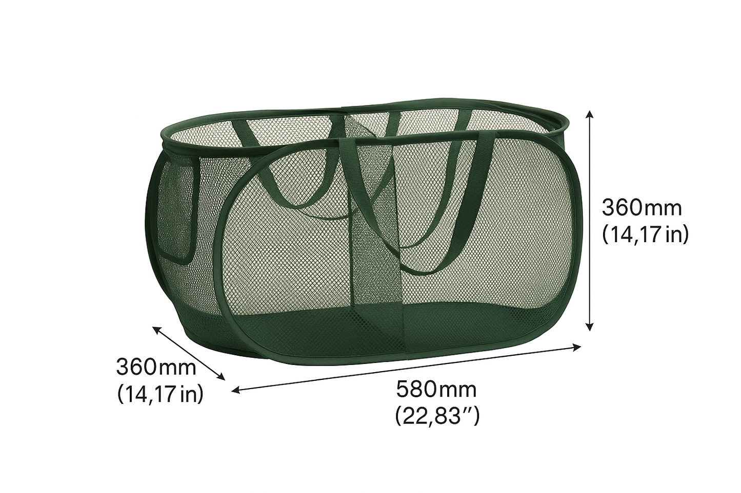 2 Slot Foldable Compact Laundry Basket Mesh Pop Up Laundry Hamper With Side Pocket Green - klmarket.uk