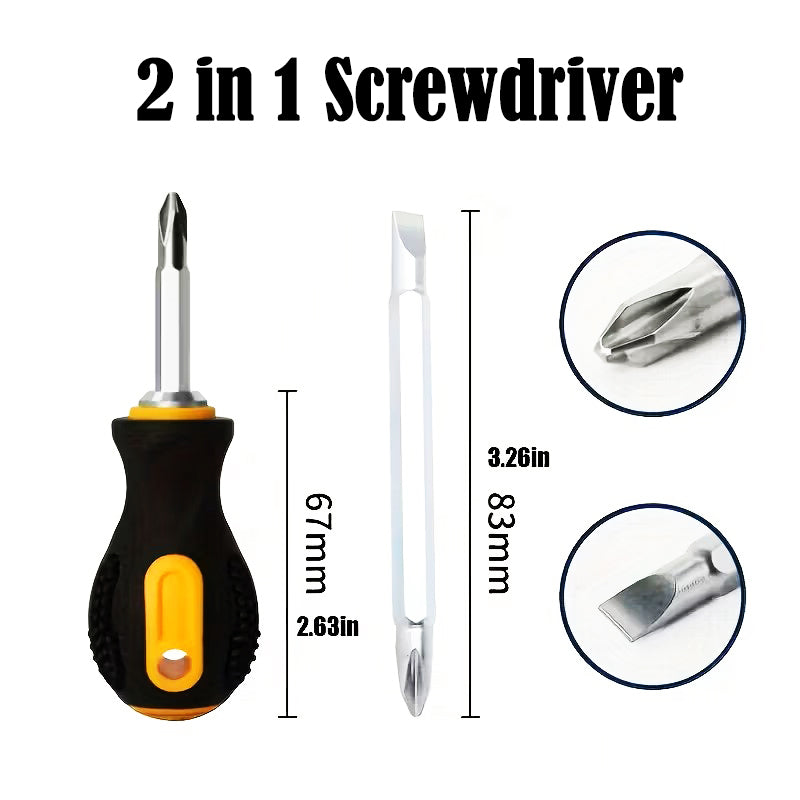 2 in 1 Small Stubby Phillips + Flat Head Screwdriver Non Ratchet - klamrket.uk