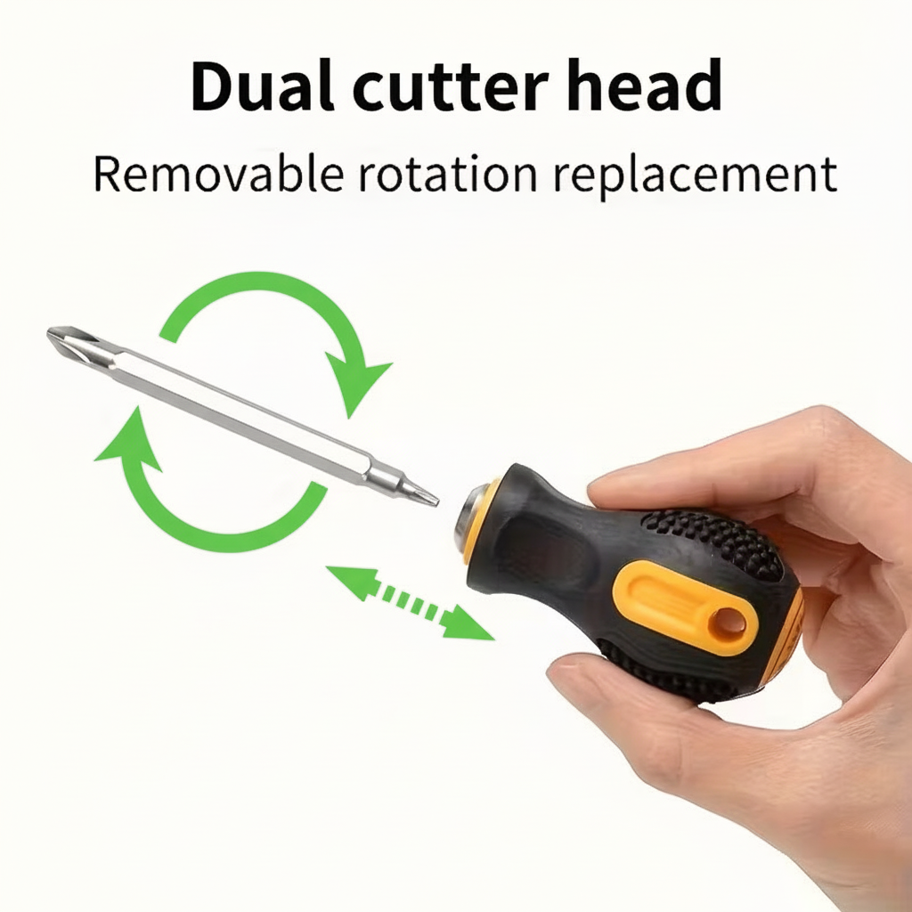 2 in 1 Small Stubby Phillips + Flat Head Screwdriver Non Ratchet - klamrket.uk