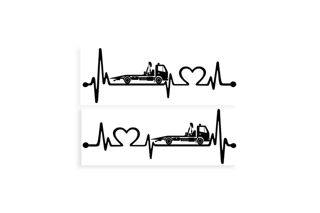 2x Love Tow Truck Heart Beat ECG Bumper Sticker Vinyl Decal - klmarket.uk