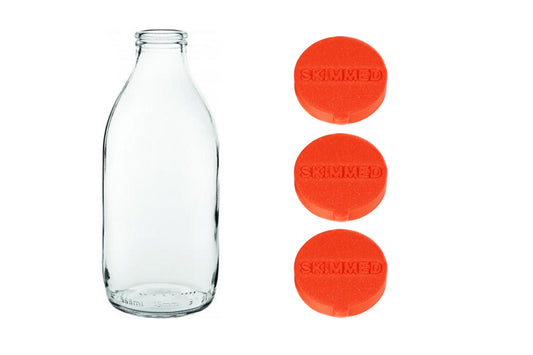 3x RED SKIMMED Classic 1 pint Glass Milk Bottle Tops Caps Lids - klmarket.uk