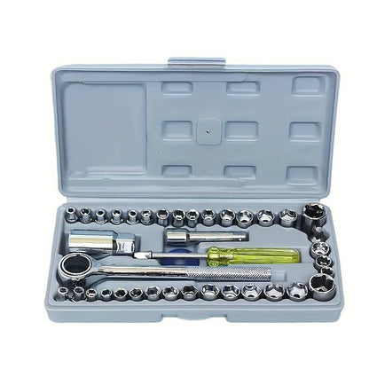 Small 40pcs 1/4" & 3/8" Socket Set for Car Bike Repair and Home Use