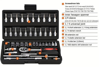 Small Socket Set Tools for Car Bike Repair and Home Use 46pcs