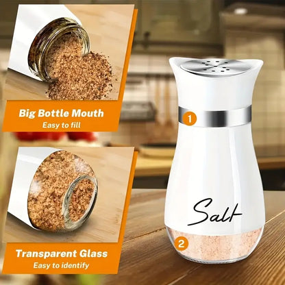 Salt and Pepper Shaker Set - 1 Stand + 2 Bottles Glass Bottle + Stainless Steel