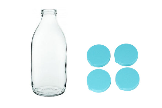 4x BLUE WHOLE Classic 1 pint Glass Milk Bottle Tops Caps Lids - klmarket.uk