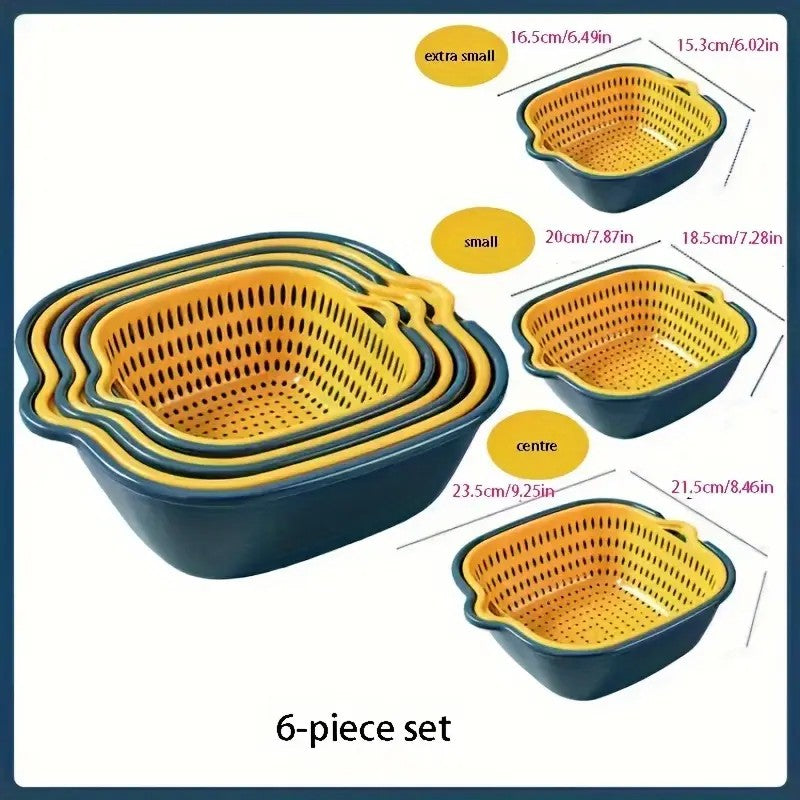 Set of 3 Plastic Colander Double-Layer Drain Basket Strainers for Vegetables