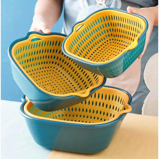 Set of 3 Plastic Colander Double-Layer Drain Basket Strainers for Vegetables