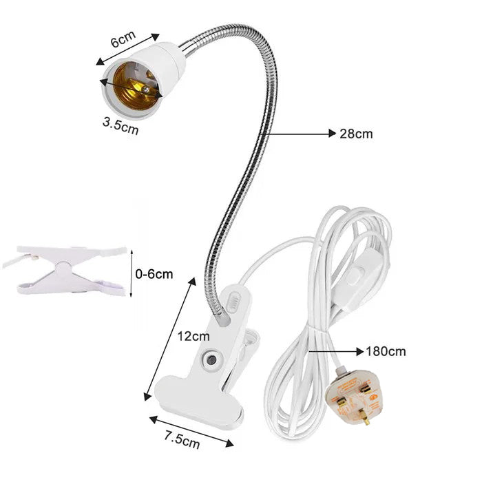 Clip-On Desk Lamp E27 Light Bulb Holder with Switch Flexible 240V - klmarket.uk