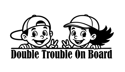 Double Trouble On Board Boy and Girl Car Bumper Sticker Vinyl Decal