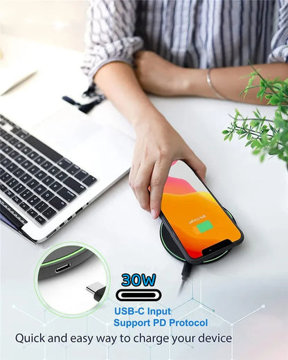 Fast Wireless Charger with small USB A to USB C Cable Lead Cord BLACK 1