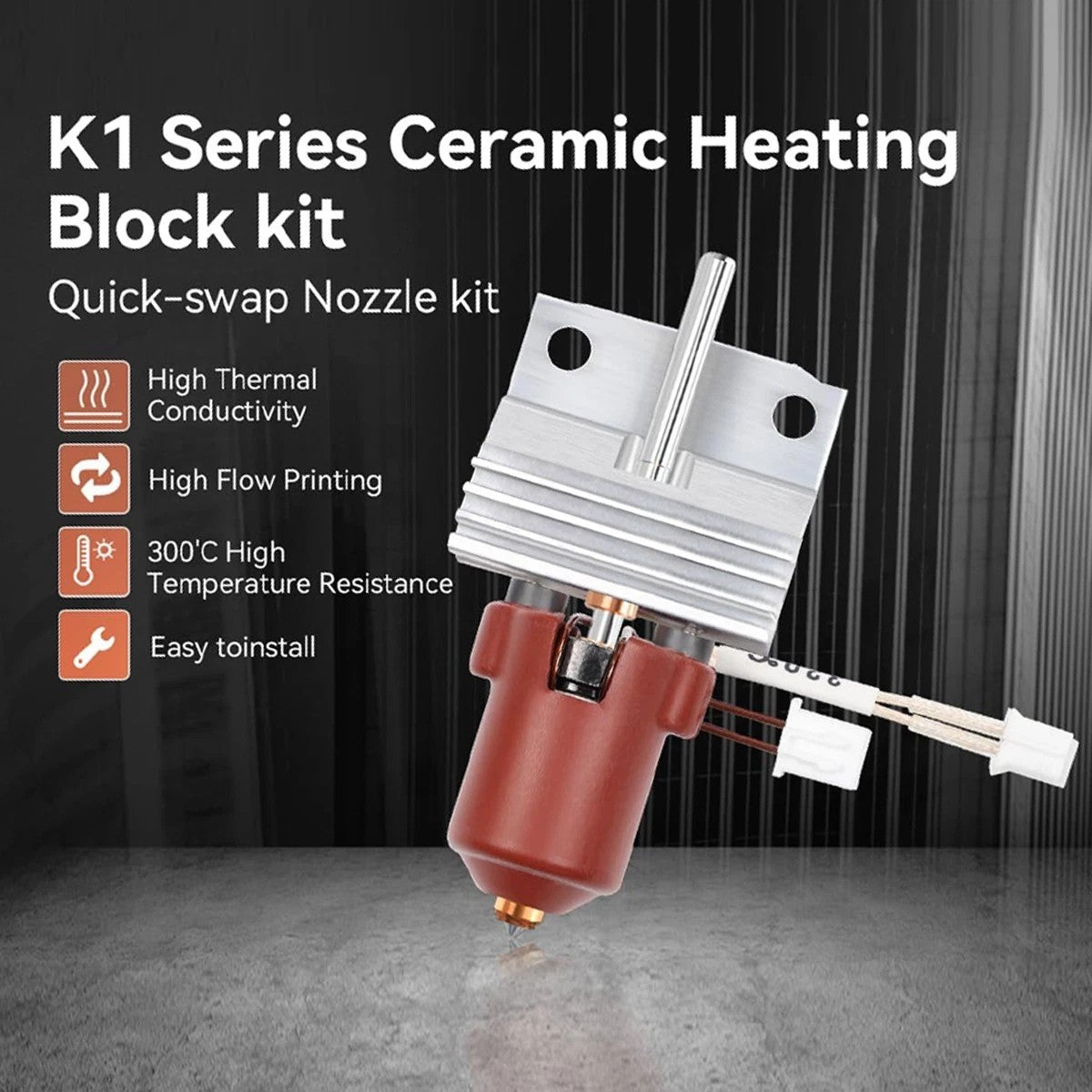 For K1/K1C 3D Printer Ceramic Heating Block Kit with Heat Sink Radiator & Nozzle - klmarket.uk
