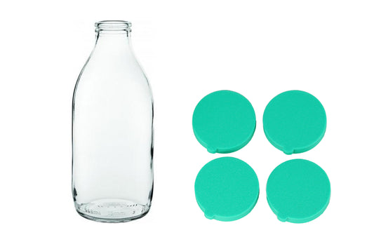 4x GREEN SEMI SKIMMED Classic 1 pint Glass Milk Bottle Tops Caps Lids - klmarket.uk