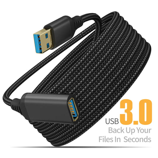 Braided USB 3.0 Extension Cable Data Transfer Lead Male to Female 3m BLACK