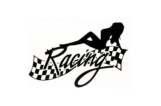 Hot Girl On Racing Flag Car Bumper Sticker Vinyl Decal - klmarket.uk