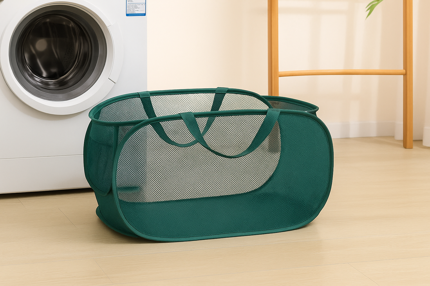 Foldable Compact Laundry Basket Mesh Pop Up Laundry Hamper With Side Pocket Green - klmarket.uk