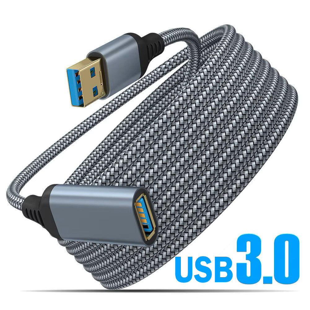 Braided USB 3.0 Extension Cable Data Transfer Lead Male to Female 3m GREY - klmarket.uk