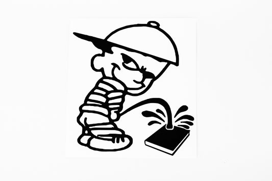 Peeing Boy Calvin Pee On Book Funny Bumper Sticker Vinyl Decal - klmarket.uk
