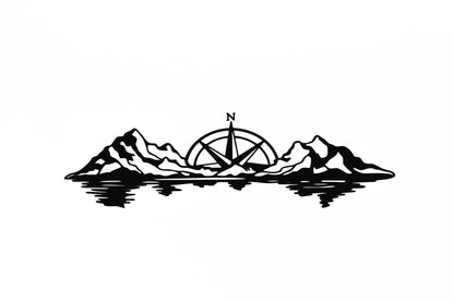 Mountain With Compass Adventure Sticker Car Camper Van Motorhome Vinyl Decal - klmarket.uk