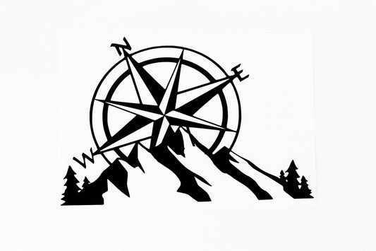 Compass With Mountain Adventure Sticker Car Camper Van Motorhome Vinyl Decal #2 - klmarket.uk