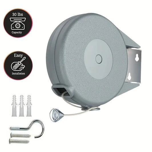 Wall-Mounted Single Retractable Rope, Heavy-Duty Laundry Drying Line GREY - klmarket.uk