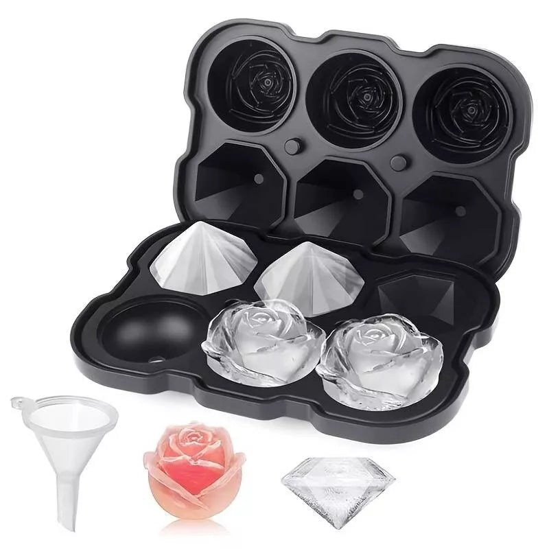 Ice Cube Maker Diamond and Rose Shaped Ice Cubes Modern Silicone Mould - klmarket.uk