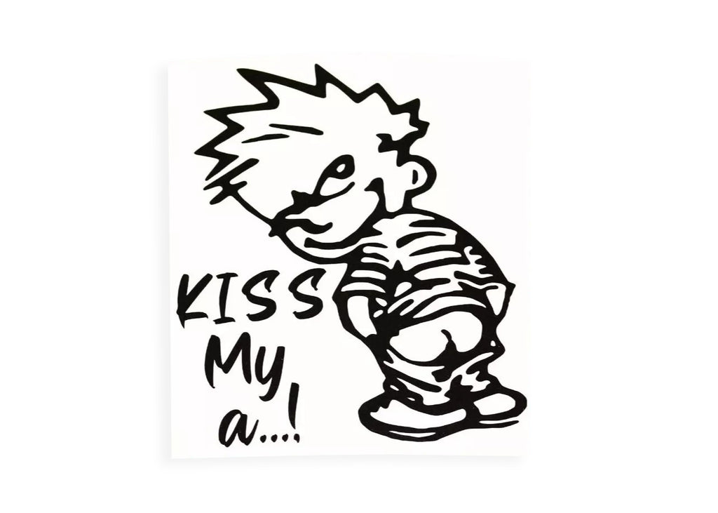 Kiss My A.. Rude Calvin Bumper Sticker Vinyl Decal - klmarket.uk