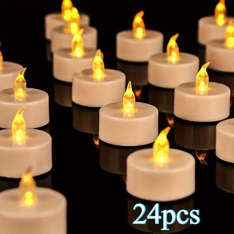 24Pcs LED Tea Lights Flameless Candles Battery-Operated Warm Yellow Colour - klmarket.uk