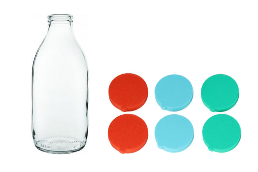 6x Classic 1 pint Glass Milk Bottle Tops Caps Lids 2x RED, 2x BLUE, 2x GREEN - klmarket.uk