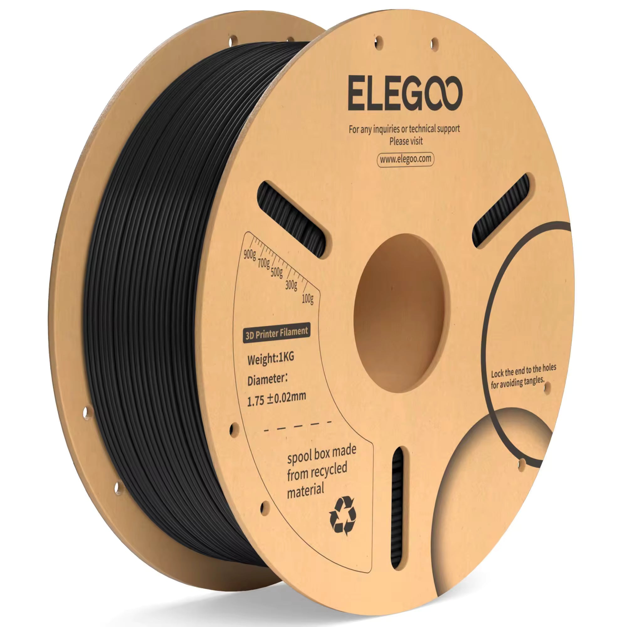 PLA+ BLACK 1.75mm 1kg FDM 3D Printer Filament Elegoo - klmarket.uk