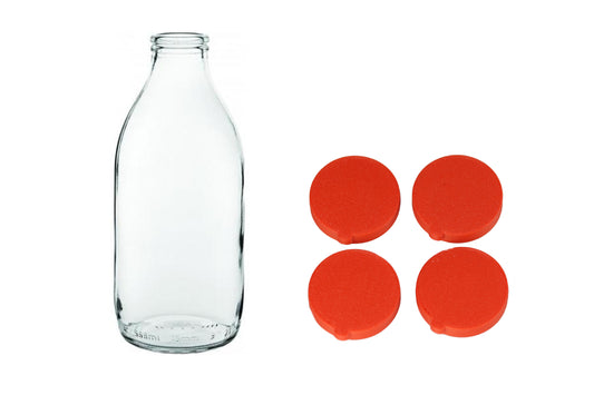 4x RED Classic 1 pint Glass Milk Bottle Tops Caps Lids - klmarket.uk