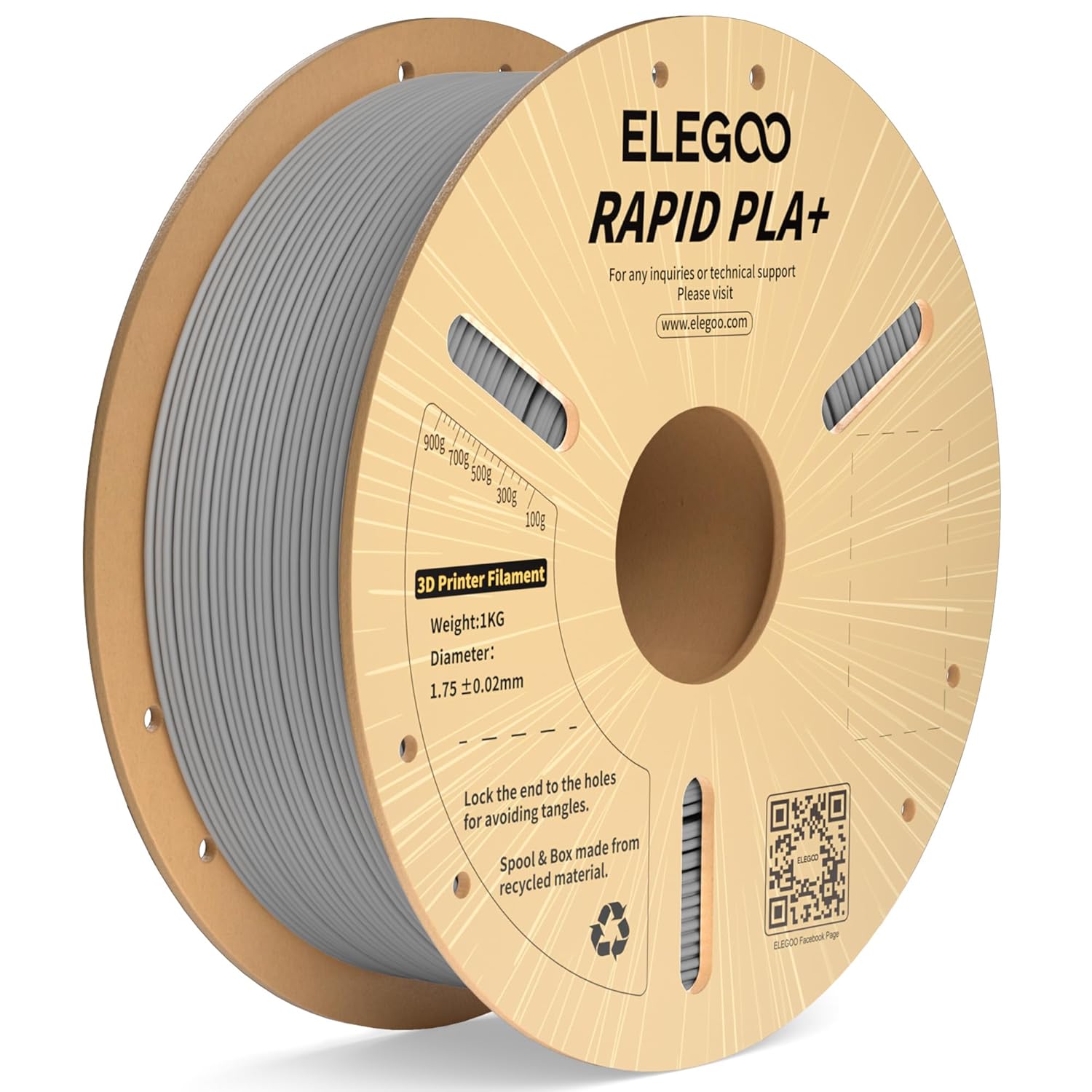 Rapid PLA+ GREY 1.75mm 1kg FDM 3D Printer Filament ELEGOO - klmarket.uk