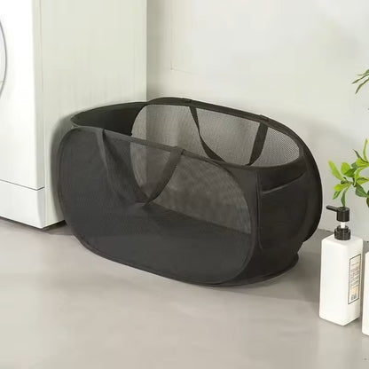 Foldable Compact Laundry Basket Mesh Pop Up Laundry Hamper With Side Pocket