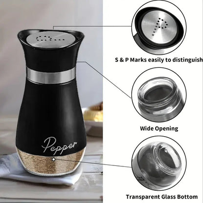 Salt and Pepper Shaker Set - 1 Stand + 2 Bottles Glass Bottle + Stainless Steel