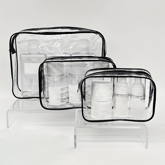 Set of 3 Transparent Cosmetic Bags Travel Cosmetic Toiletry Pouch