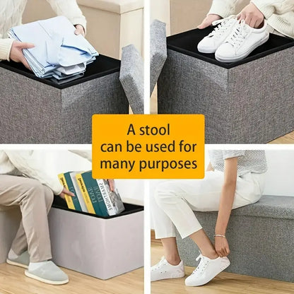 Grey Footstool Leg Foot Rest with Storage Box 300mm x 300mm x 300mm