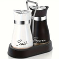 Salt and Pepper Shaker Set - 1 Stand + 2 Bottles Glass Bottle + Stainless Steel
