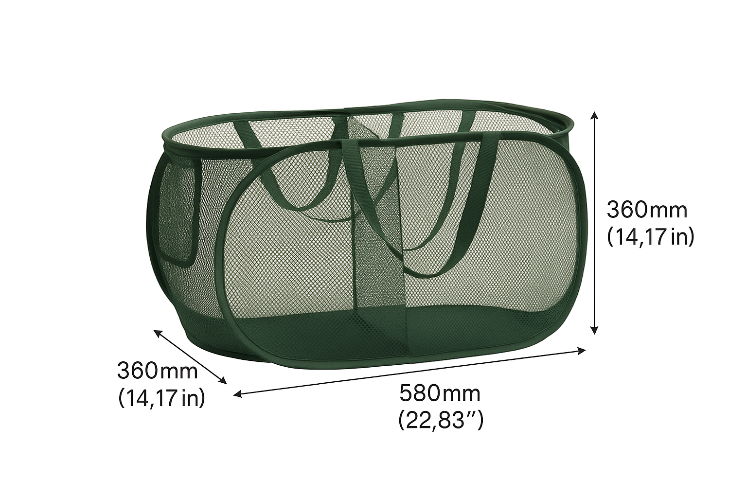 2 Slot Foldable Compact Laundry Basket Mesh Pop Up Laundry Hamper With Side Pocket Green - klmarket.uk